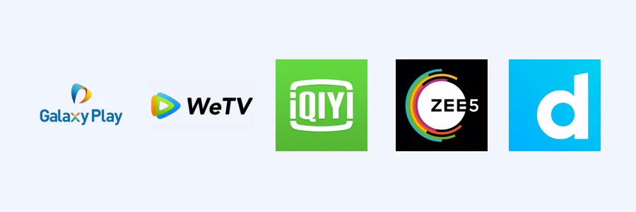 Các nền tảng OTT trong mạng lưới: Galaxy Play, WeTV, iQIYI, ZEE5, Dailymotion