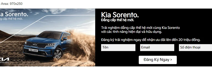 Định dạng lead-gen 970x250 đã chạy cho Kia Sorento